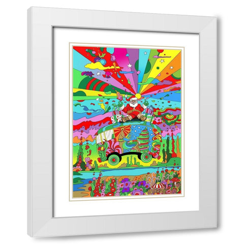 Santa Hippie Bus White Modern Wood Framed Art Print with Double Matting by Green, Howie
