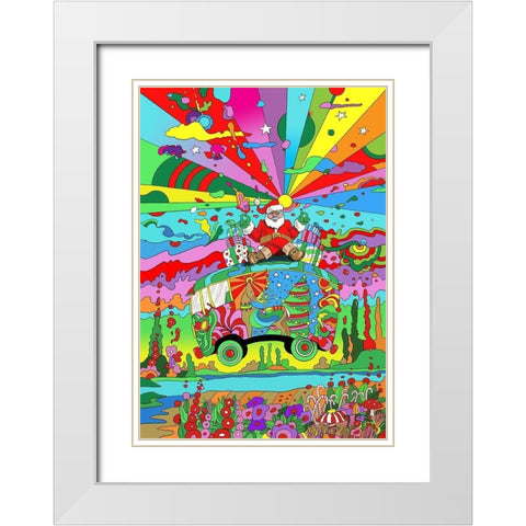 Santa Hippie Bus White Modern Wood Framed Art Print with Double Matting by Green, Howie