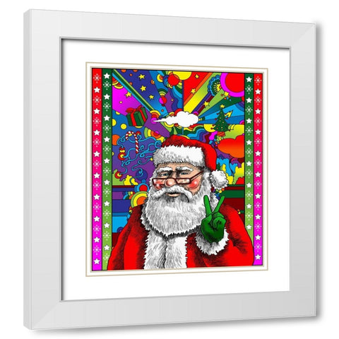 Santa Peace White Modern Wood Framed Art Print with Double Matting by Green, Howie