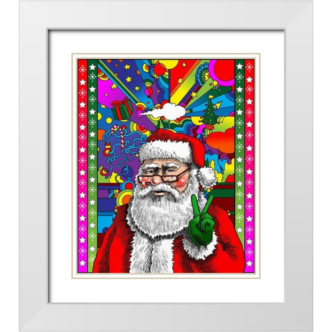 Santa Peace White Modern Wood Framed Art Print with Double Matting by Green, Howie