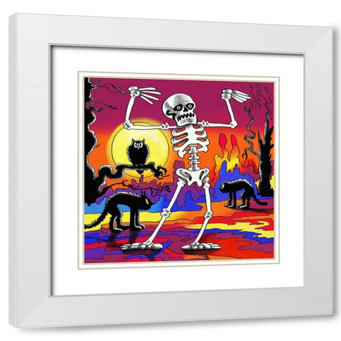 Skeleton Dance White Modern Wood Framed Art Print with Double Matting by Green, Howie