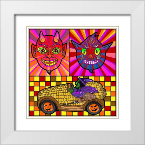 Devil Cat Witch Corn Cob Car White Modern Wood Framed Art Print with Double Matting by Green, Howie