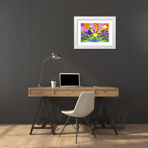 Pop Art Sunrise 1218 White Modern Wood Framed Art Print with Double Matting by Green, Howie