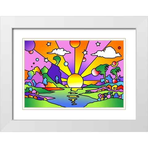 Pop Art Sunrise 1218 White Modern Wood Framed Art Print with Double Matting by Green, Howie