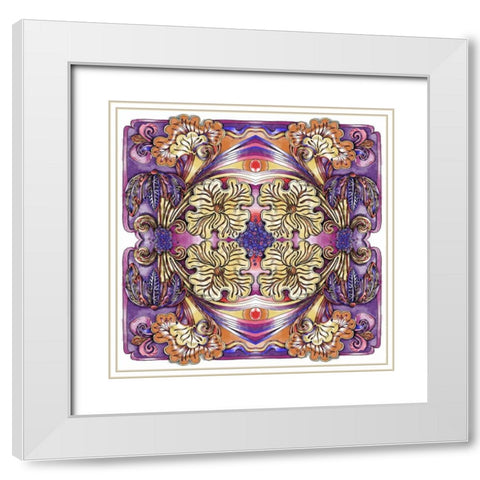 Lotus Flower Kalidescope White Modern Wood Framed Art Print with Double Matting by Green, Howie