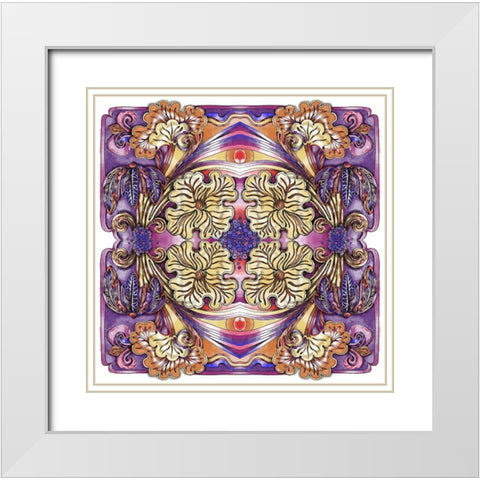 Lotus Flower Kalidescope White Modern Wood Framed Art Print with Double Matting by Green, Howie