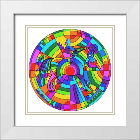 Pop Art Pony Circle White Modern Wood Framed Art Print with Double Matting by Green, Howie