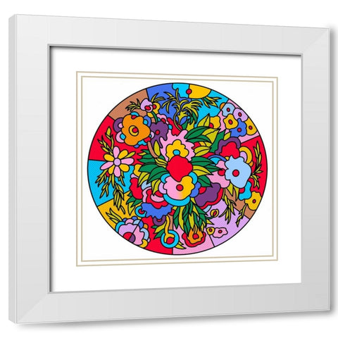 Circle Flowers 6201 White Modern Wood Framed Art Print with Double Matting by Green, Howie