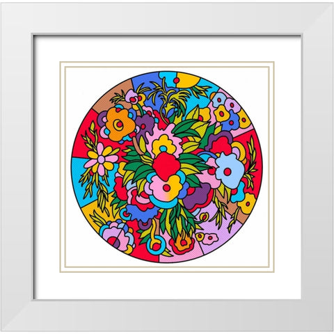 Circle Flowers 6201 White Modern Wood Framed Art Print with Double Matting by Green, Howie