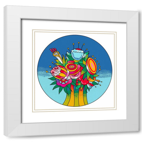 Circle Flowers 6202 White Modern Wood Framed Art Print with Double Matting by Green, Howie