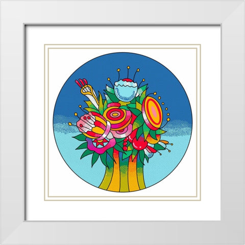 Circle Flowers 6202 White Modern Wood Framed Art Print with Double Matting by Green, Howie