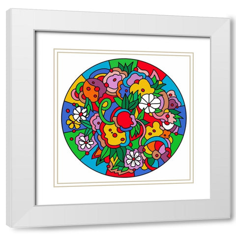 Circle Flowers 6203 White Modern Wood Framed Art Print with Double Matting by Green, Howie