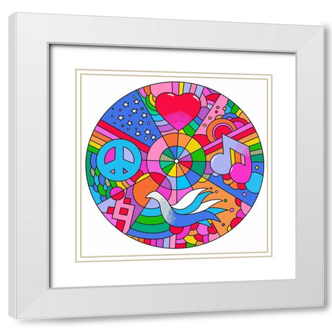 Circle Peace Love Music White Modern Wood Framed Art Print with Double Matting by Green, Howie