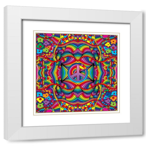 Swirls Peace Sign Pattern White Modern Wood Framed Art Print with Double Matting by Green, Howie