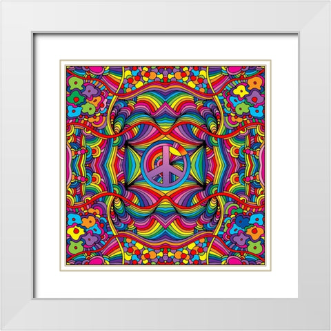 Swirls Peace Sign Pattern White Modern Wood Framed Art Print with Double Matting by Green, Howie