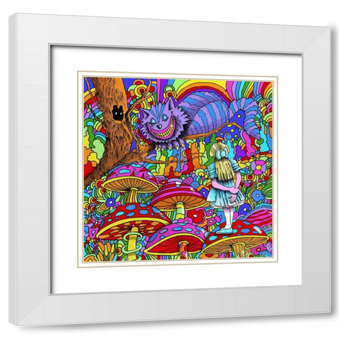 Cheshire Cat Alice White Modern Wood Framed Art Print with Double Matting by Green, Howie