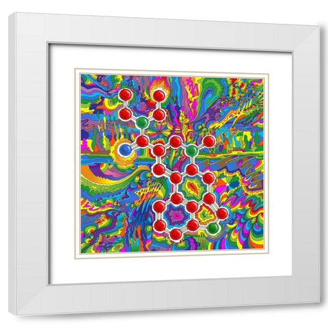 LSD Molecule White Modern Wood Framed Art Print with Double Matting by Green, Howie