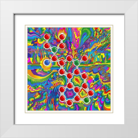 LSD Molecule White Modern Wood Framed Art Print with Double Matting by Green, Howie
