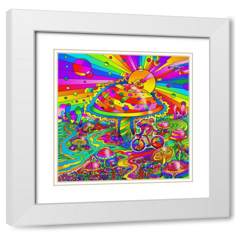 Mushroom Biker Landsdcape White Modern Wood Framed Art Print with Double Matting by Green, Howie