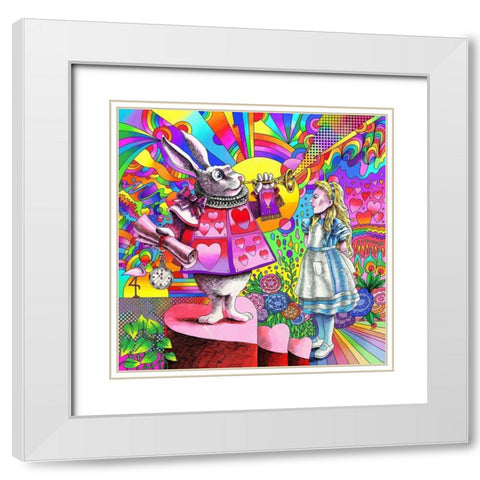 Alice and White Rabbit White Modern Wood Framed Art Print with Double Matting by Green, Howie