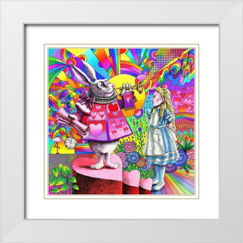 Alice and White Rabbit White Modern Wood Framed Art Print with Double Matting by Green, Howie