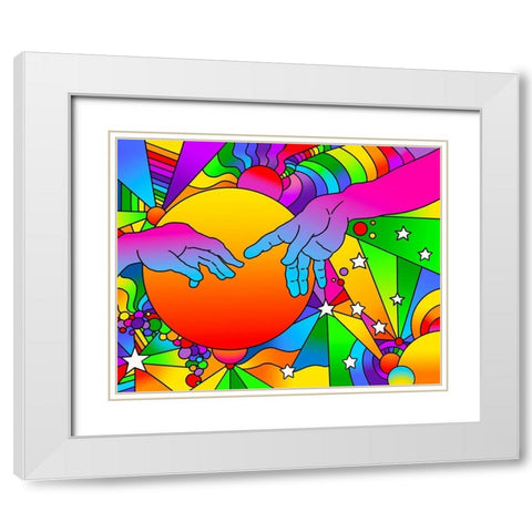 Sistine Hands White Modern Wood Framed Art Print with Double Matting by Green, Howie
