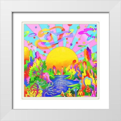 Sunrise Lake White Modern Wood Framed Art Print with Double Matting by Green, Howie