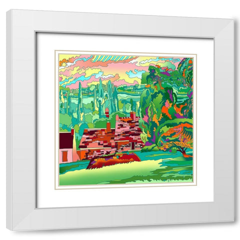 3 Cottages Landscape White Modern Wood Framed Art Print with Double Matting by Green, Howie