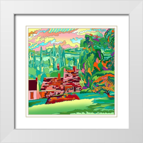 3 Cottages Landscape White Modern Wood Framed Art Print with Double Matting by Green, Howie