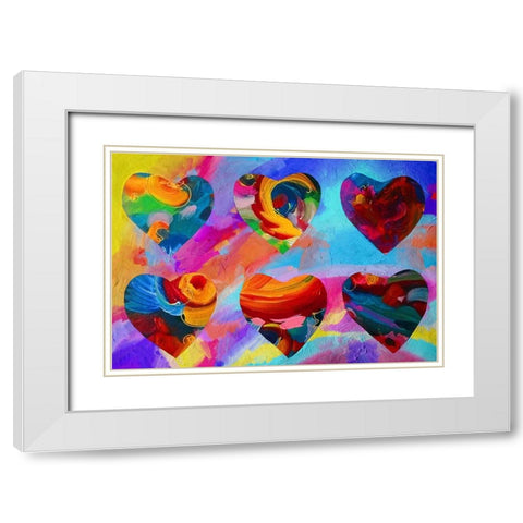 6 hearts White Modern Wood Framed Art Print with Double Matting by Green, Howie