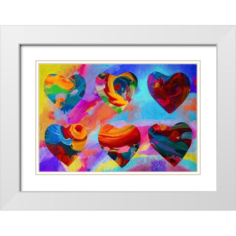 6 hearts White Modern Wood Framed Art Print with Double Matting by Green, Howie