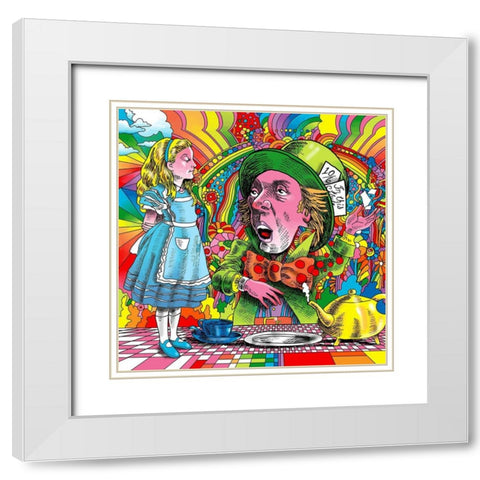 Alice-Mad-Hatter White Modern Wood Framed Art Print with Double Matting by Green, Howie