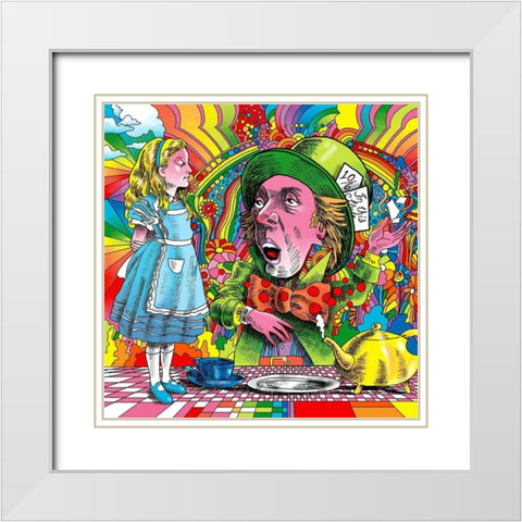 Alice-Mad-Hatter White Modern Wood Framed Art Print with Double Matting by Green, Howie