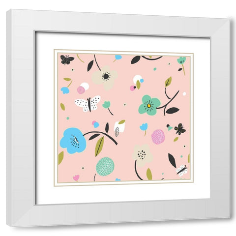 Cut Out Flowers White Modern Wood Framed Art Print with Double Matting by HUE and MI and Sangita