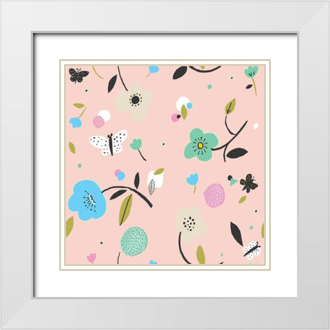 Cut Out Flowers White Modern Wood Framed Art Print with Double Matting by HUE and MI and Sangita