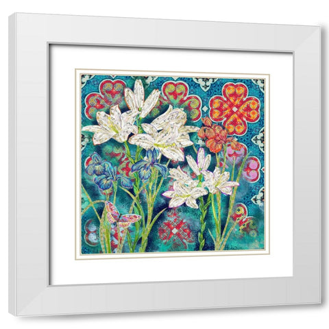 Floral 3 White Modern Wood Framed Art Print with Double Matting by HUE and MI and Sangita