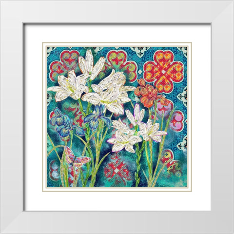 Floral 3 White Modern Wood Framed Art Print with Double Matting by HUE and MI and Sangita