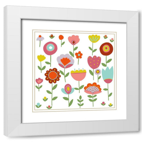 Flower Garden White Modern Wood Framed Art Print with Double Matting by HUE and MI and Sangita