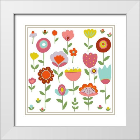 Flower Garden White Modern Wood Framed Art Print with Double Matting by HUE and MI and Sangita