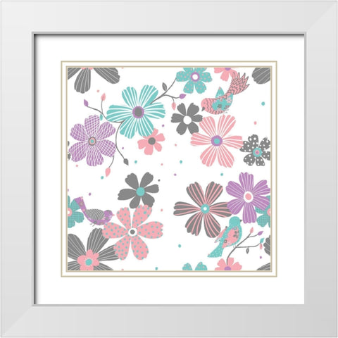 Flying Birds White Modern Wood Framed Art Print with Double Matting by HUE and MI and Sangita