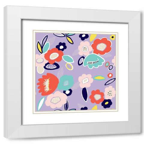 Geo Flowers White Modern Wood Framed Art Print with Double Matting by HUE and MI and Sangita