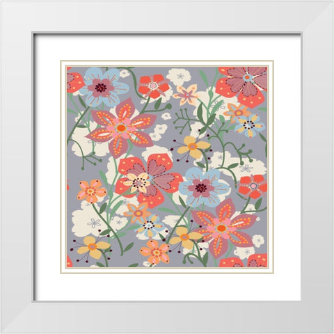 Layers Of Flowers White Modern Wood Framed Art Print with Double Matting by HUE and MI and Sangita