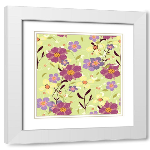 Purple Flowers White Modern Wood Framed Art Print with Double Matting by HUE and MI and Sangita
