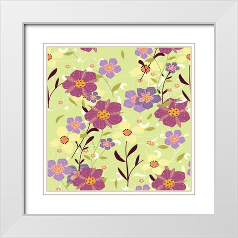 Purple Flowers White Modern Wood Framed Art Print with Double Matting by HUE and MI and Sangita