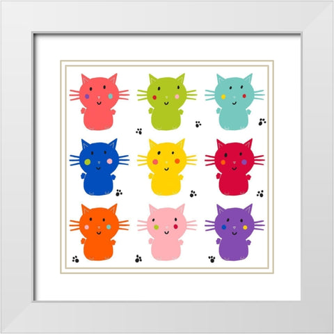 Sweet Cats White Modern Wood Framed Art Print with Double Matting by HUE and MI and Sangita