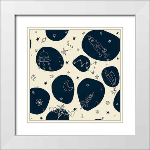 20-13 Space Mission White Modern Wood Framed Art Print with Double Matting by HUE and MI and Sangita