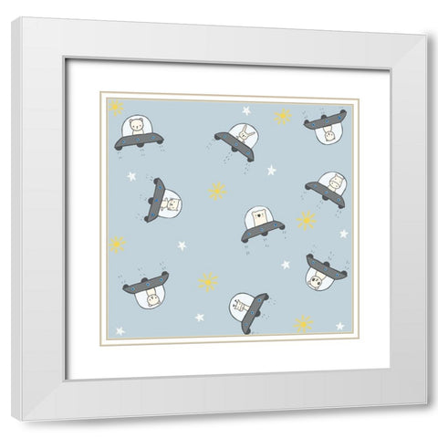2098 Cute Space Ships White Modern Wood Framed Art Print with Double Matting by HUE and MI and Sangita