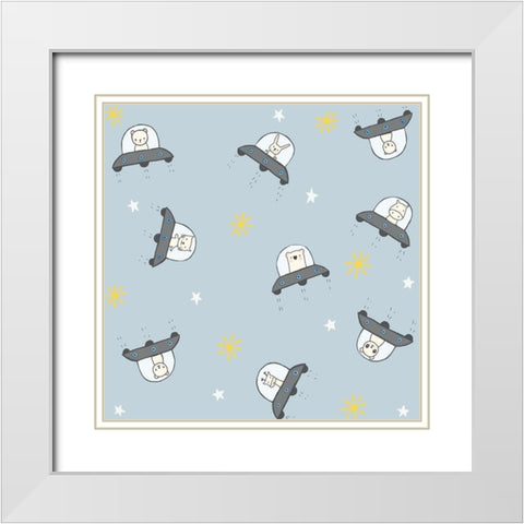 2098 Cute Space Ships White Modern Wood Framed Art Print with Double Matting by HUE and MI and Sangita