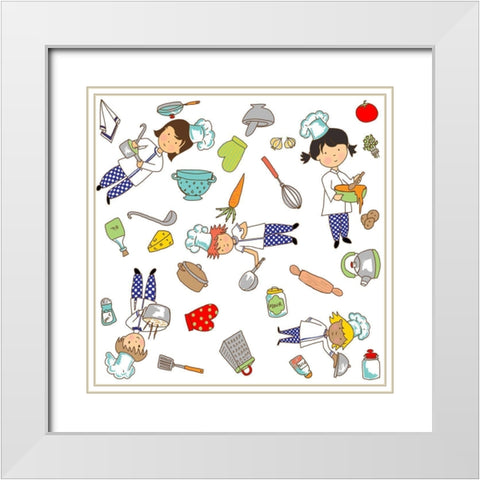 Lets Cook White Modern Wood Framed Art Print with Double Matting by HUE and MI and Sangita