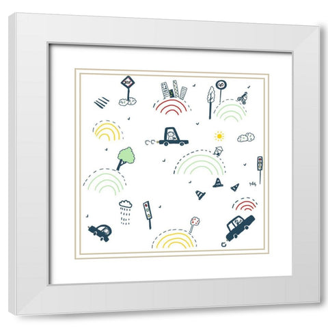 20-26 Sunday Drive White Modern Wood Framed Art Print with Double Matting by HUE and MI and Sangita